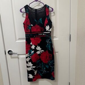 Enfocus Studio Black and Red Floral Midi Dress
